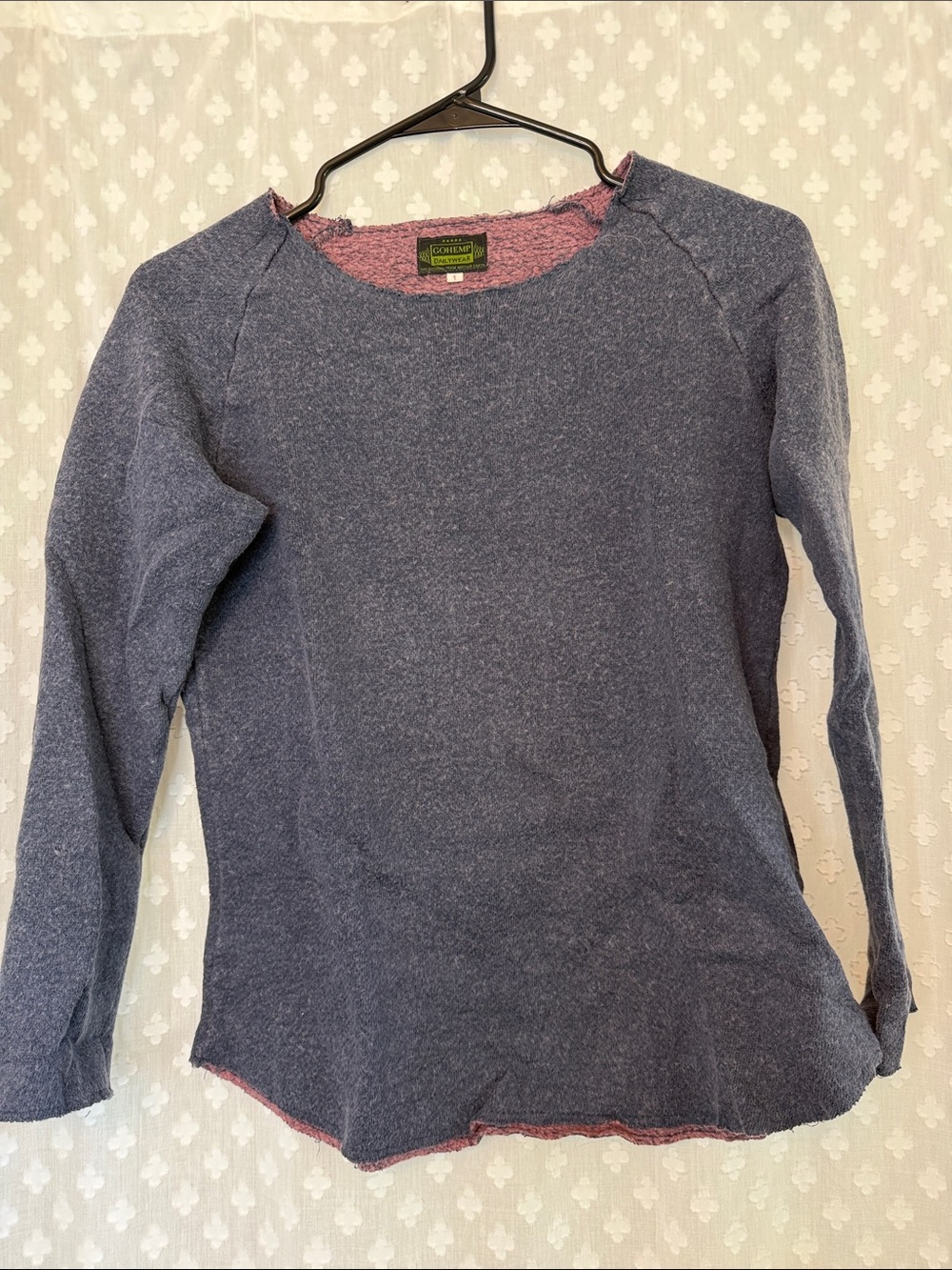 2 for $16 - Go Hemp Distressed Navy Pullover with Pink Trim